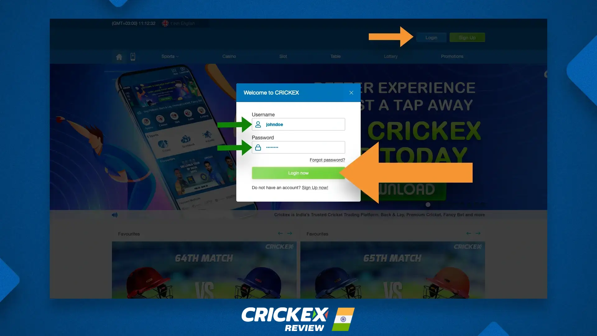 Crickex customer authorization form on the official website