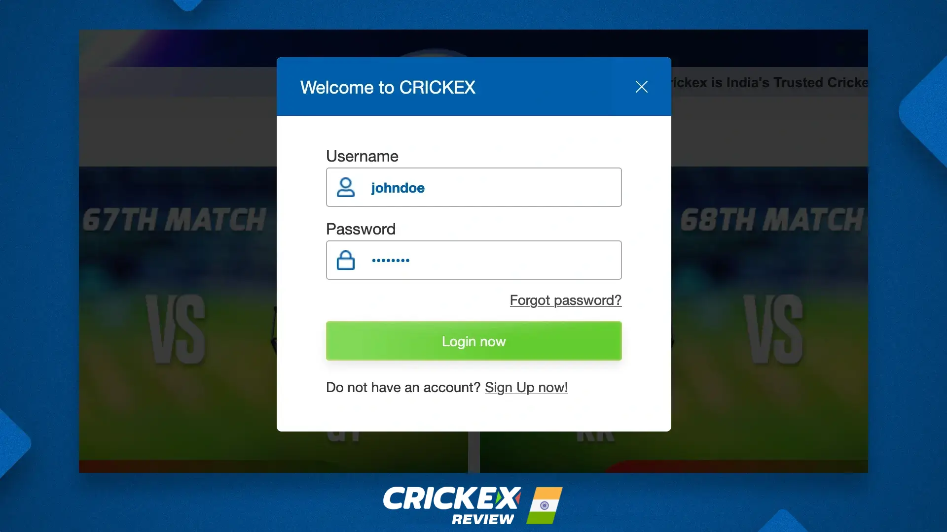 आधिकारिक Crickex वेबसाइट पर क्लाइंट को अधिकृत करें