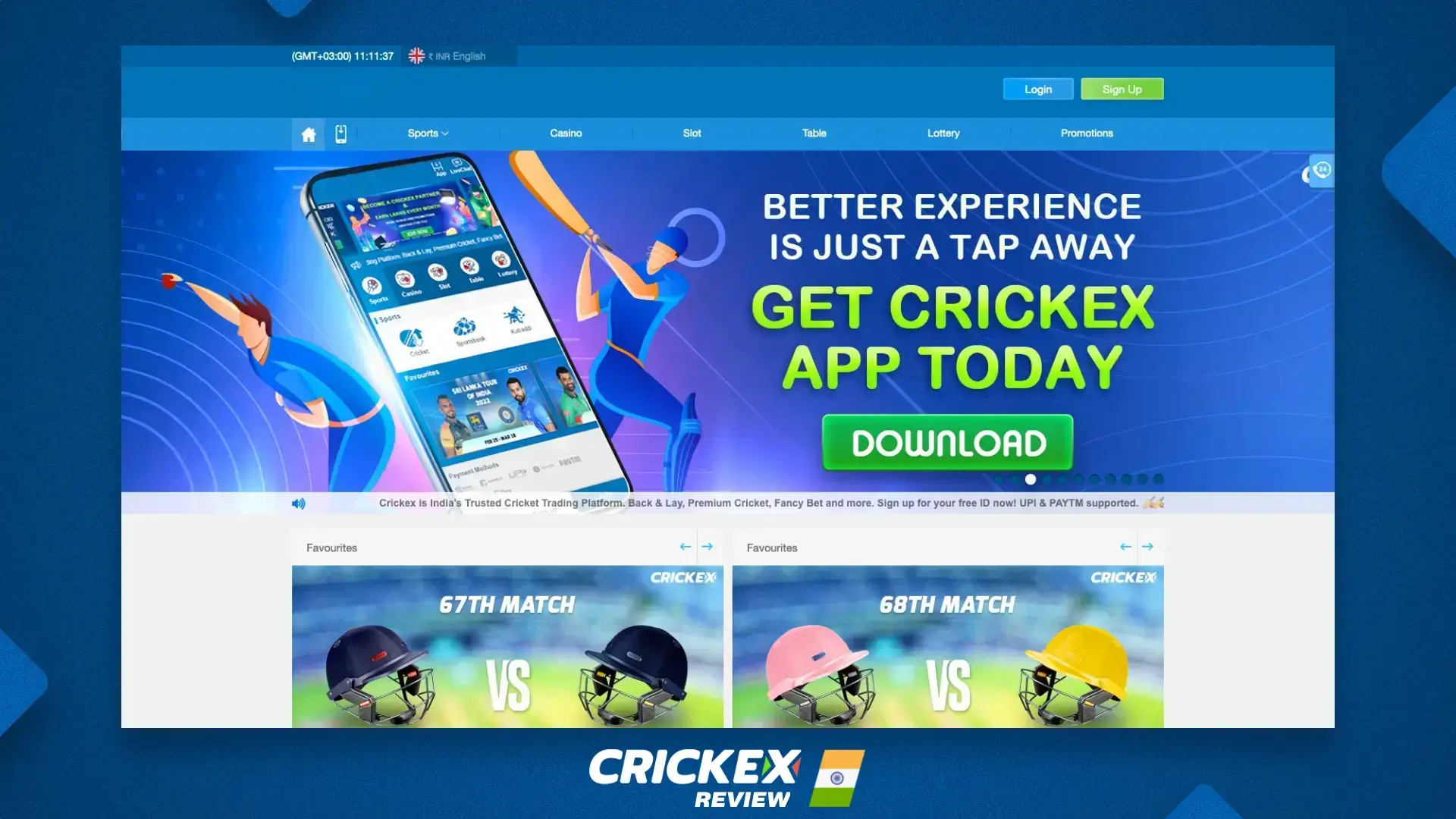 Home page of Crickex website in India