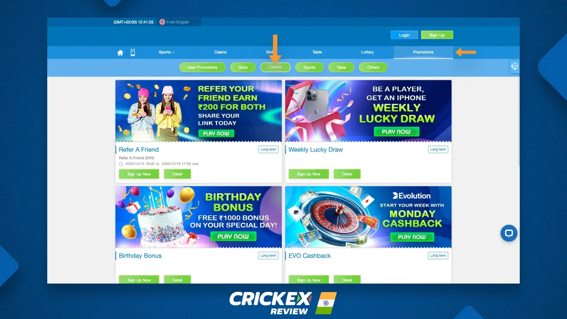 Bonuses and promotions at Crickex online casino