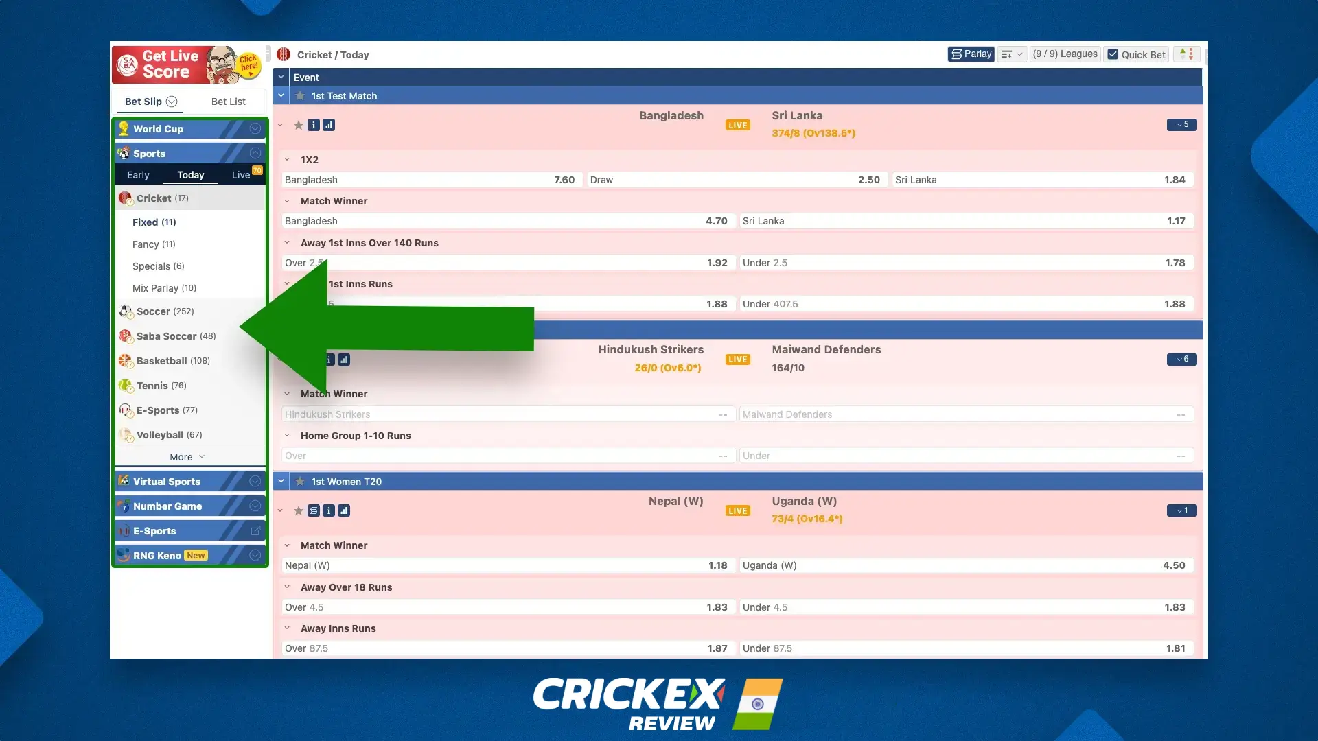 Crickex sportsbook with betting line & odds