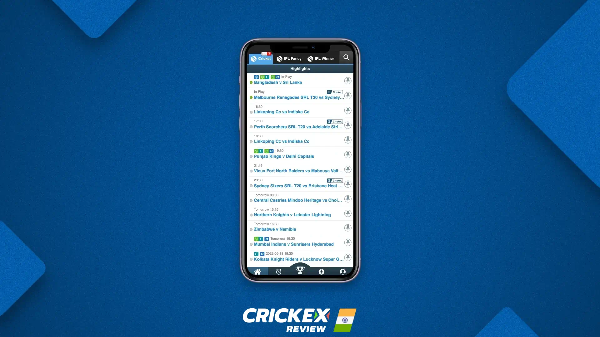 Crickex mobile application for iphone & ipad