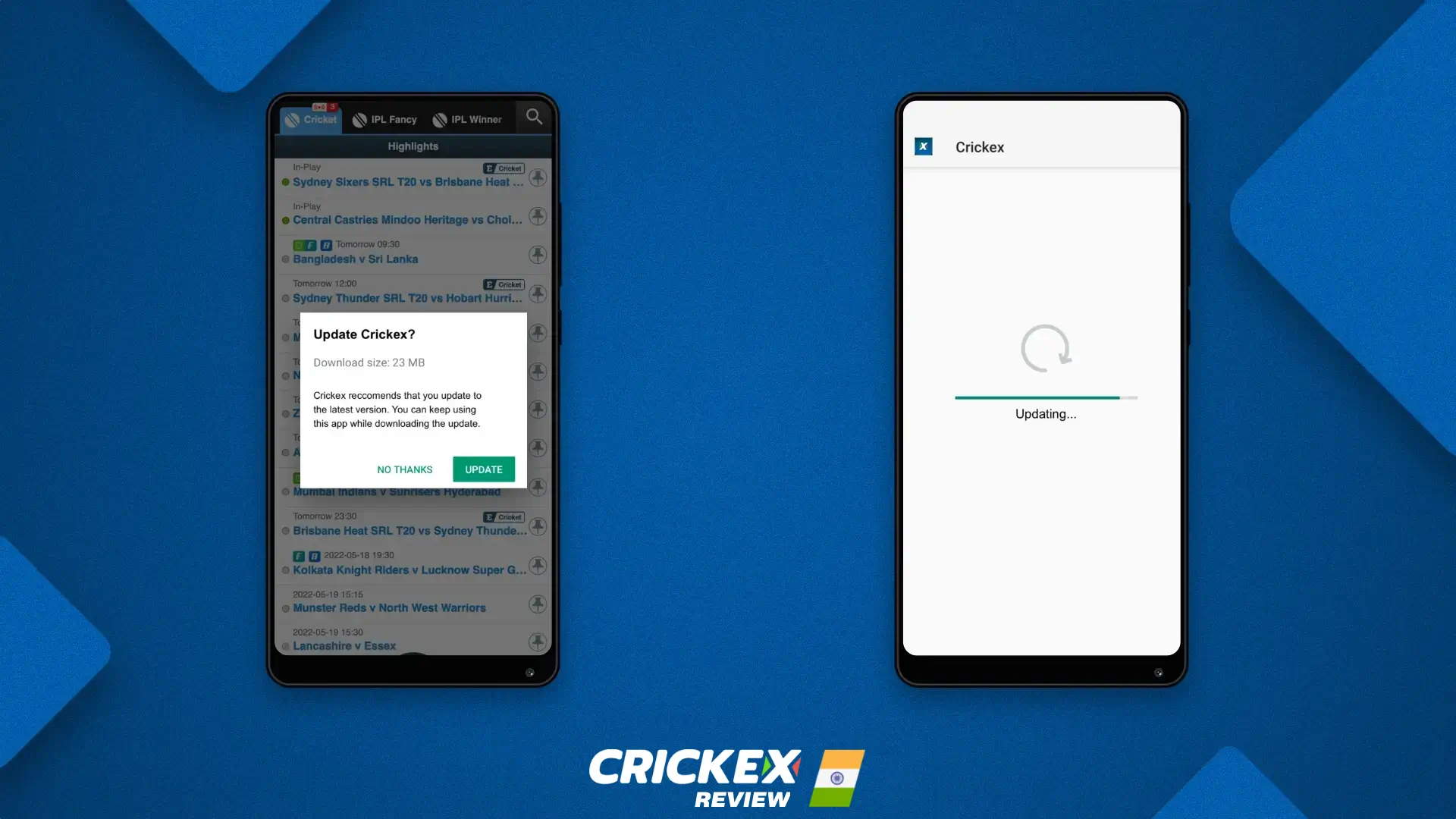Detailed information on how to update the crickex app to the latest version