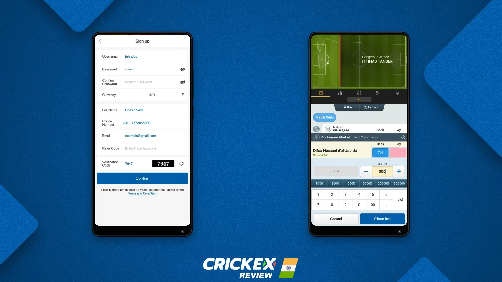 How to make the first bet in the Crickex app