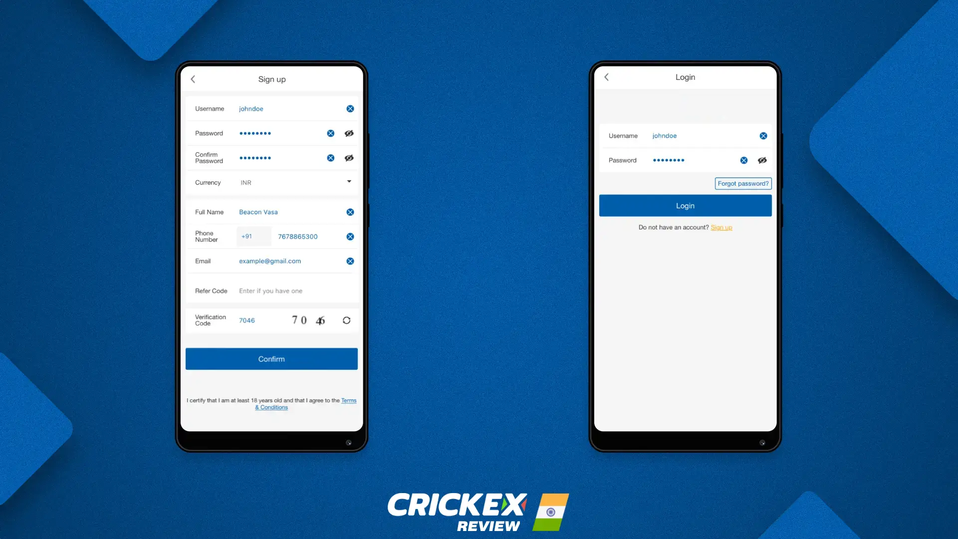 Create an account to get access to all the features of the Crickex app