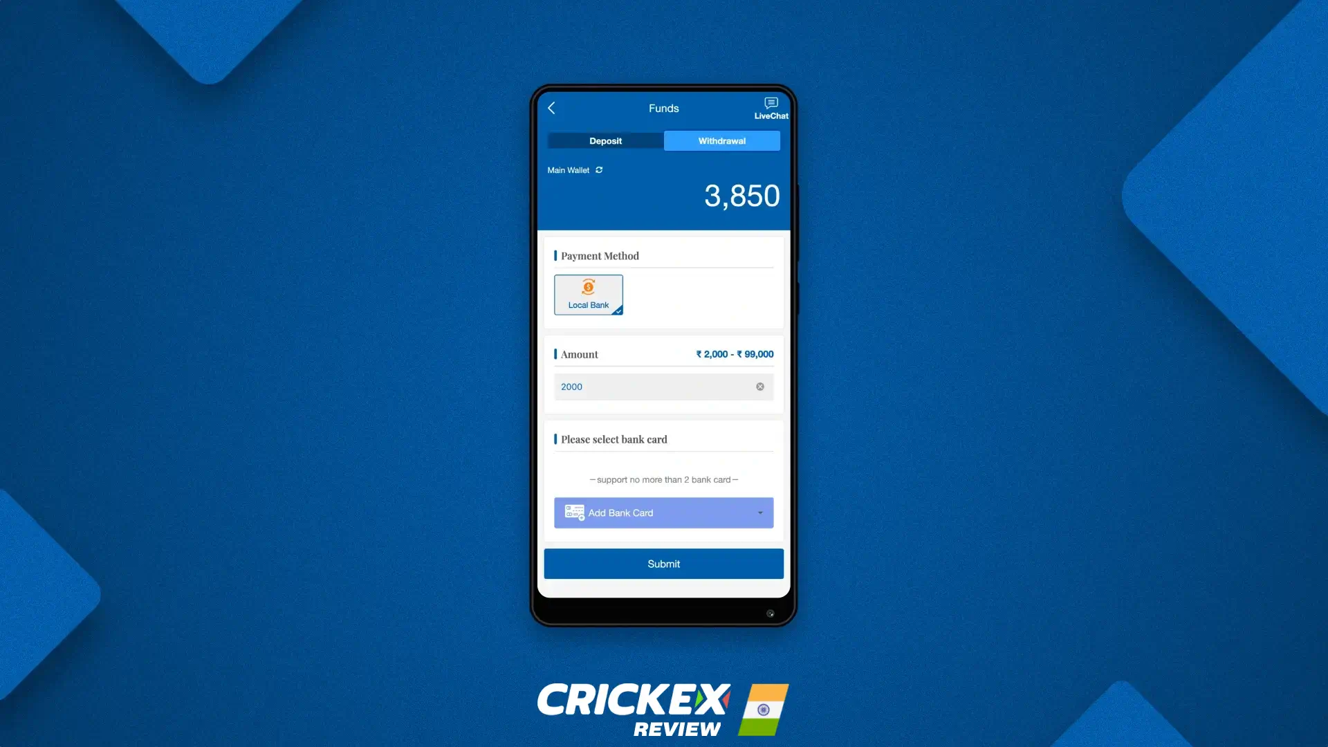 Withdrawal Options at Crickex in India